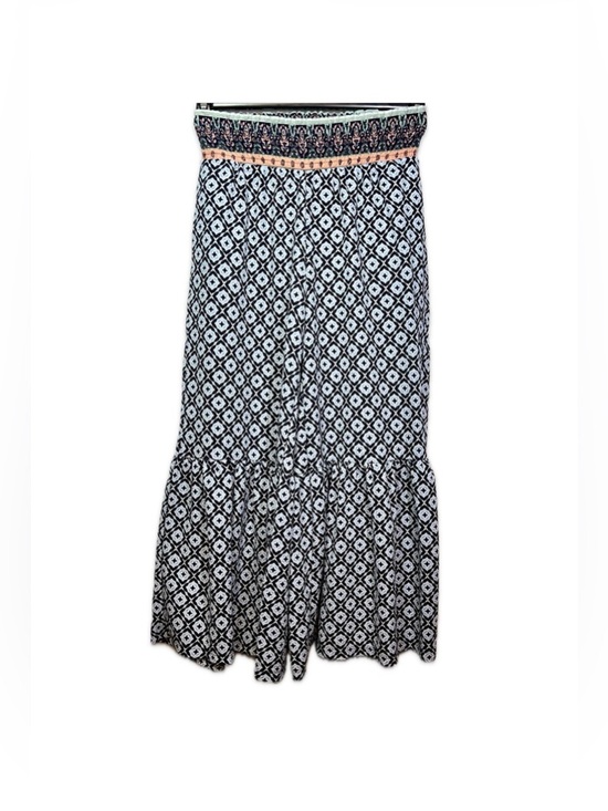 Cato Pants - Cato Blue Black Geometric Smocked Waist Wide Leg Ruffle Pants Women L
